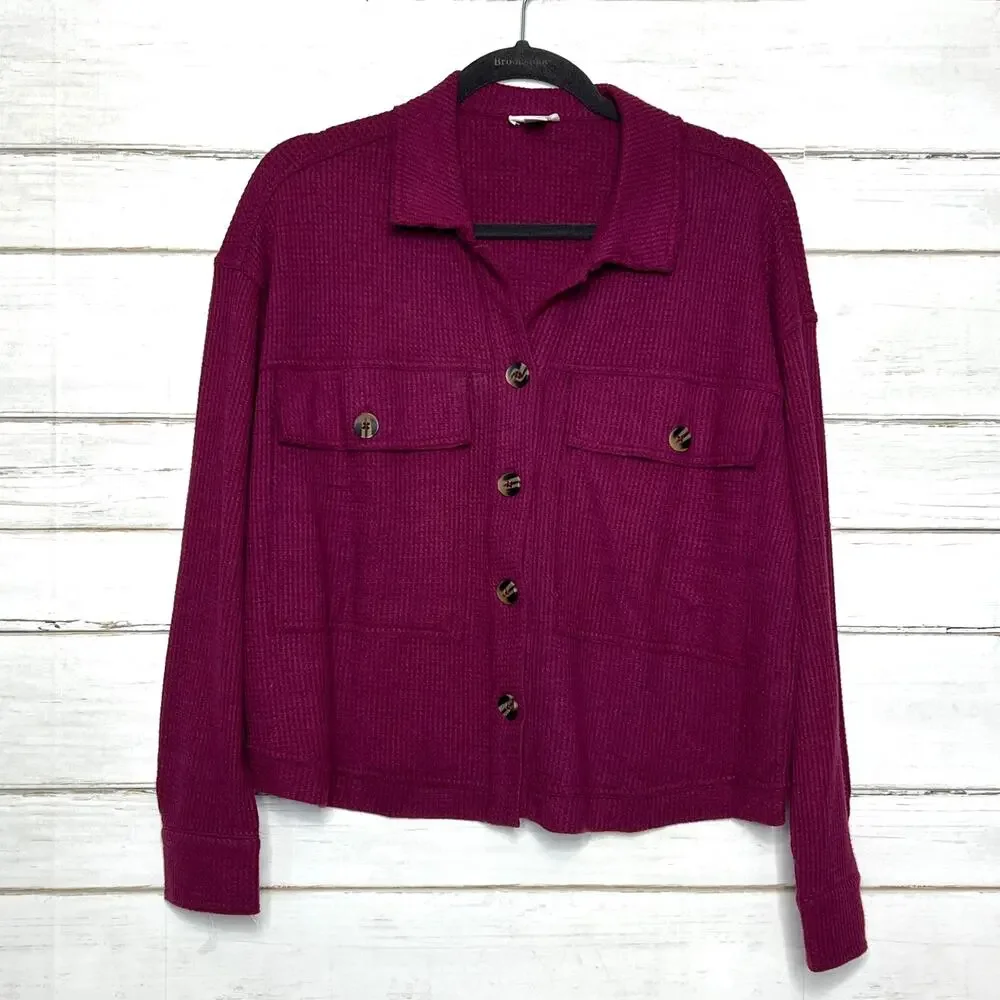 Tribal Jeans Textured Button Front Shacket Shirt Plum Purple Medium